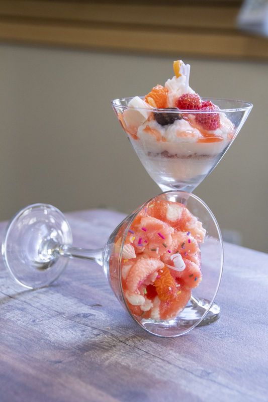 Dessert candles poured into stemmed glasses